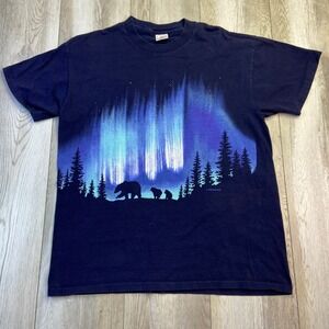 Vintage Habitat Northern Lights T-Shirt Mens Large Blue Single Stitch Men 90's